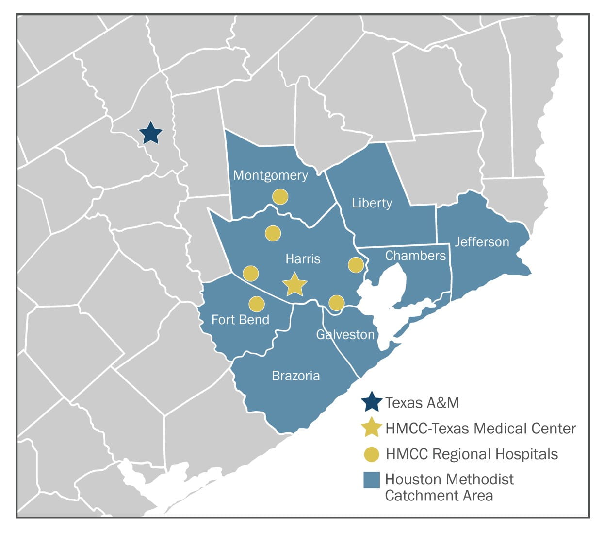 map of Houston area,  contact email above if you need text-based version of catchment area